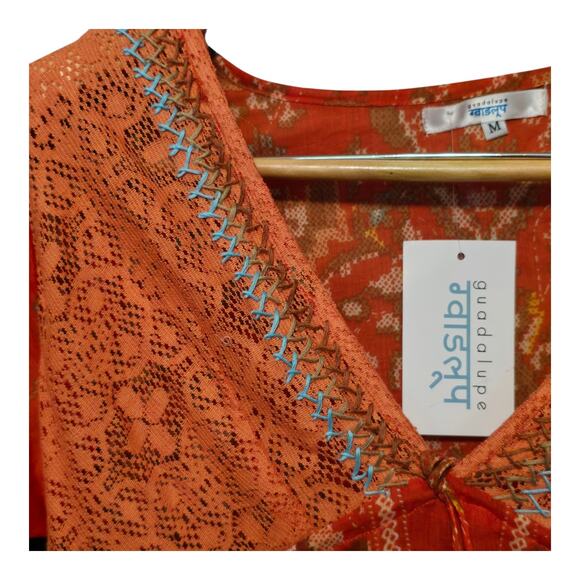 Guadalupe Design Top Womens Size Medium Multicolor Embroidered Lace Tassels NWT - Picture 7 of 10